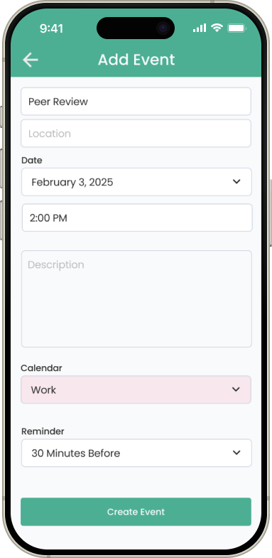 Add Event screen